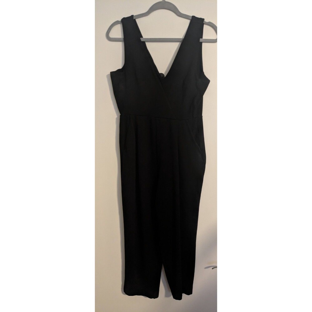 French Connection Jumpsuit 8 Black V Neck Zipper Straight Leg Sleeveless Pull On - Picture 5 of 6